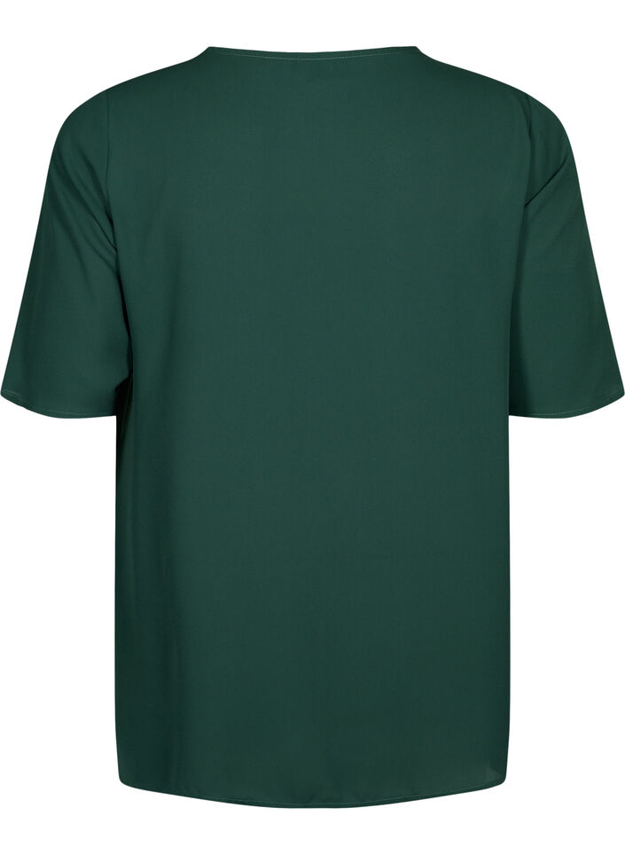 V-neck blouse with zipper, Scarab, Packshot image number 1