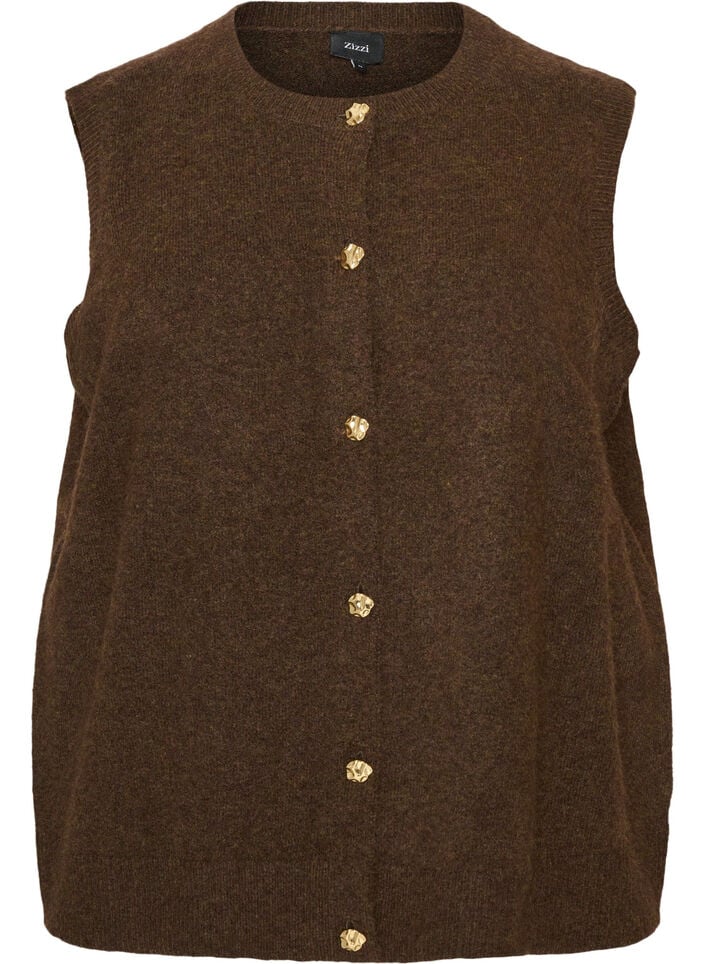 Knitted vest with decorative buttons, Brown, Packshot image number 0