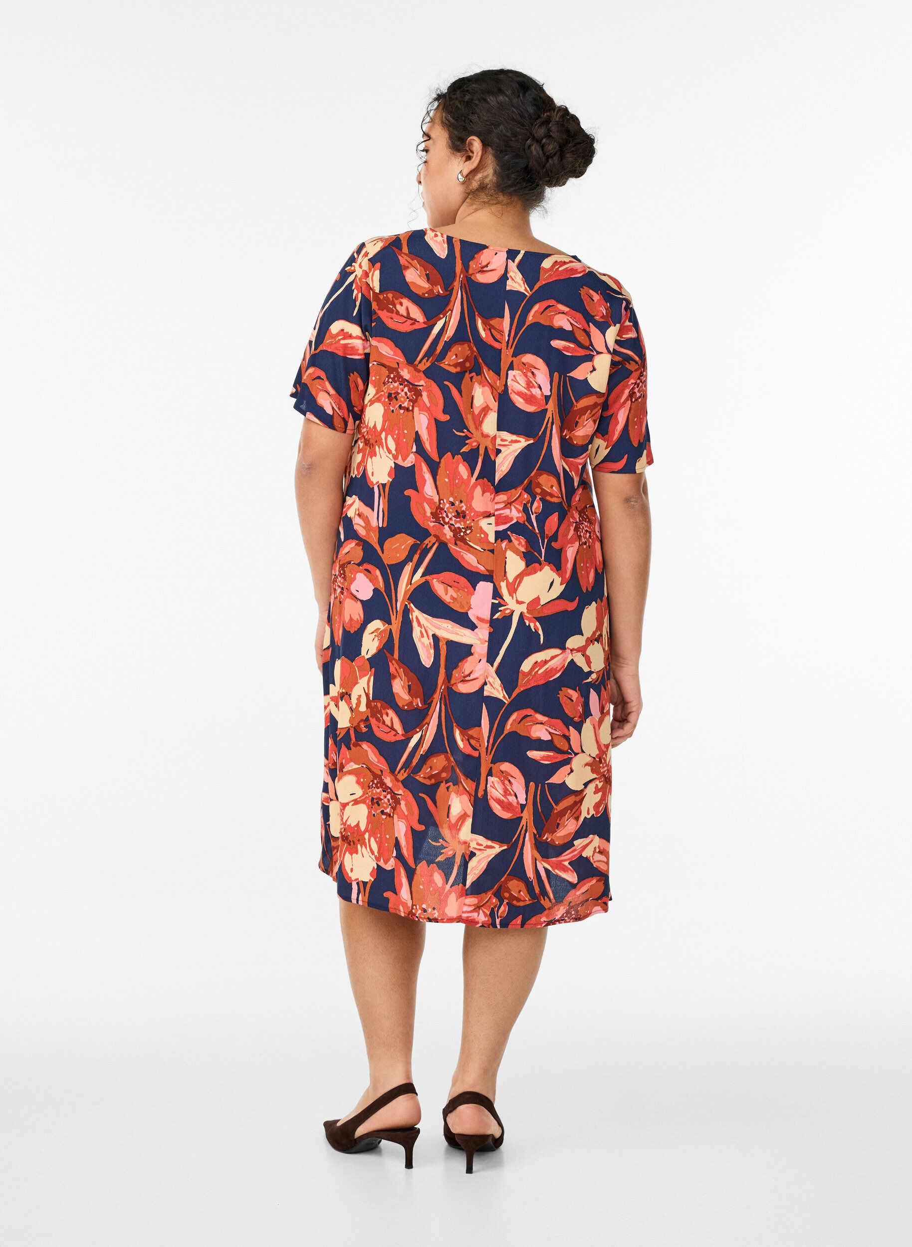 Zizzifashion Viscose A-line dress, Orange, Model image number 2