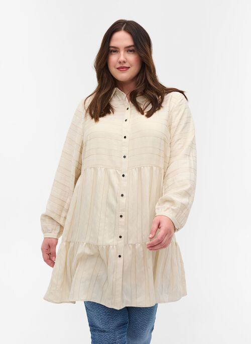 Patterned viscose tunic with buttons and long sleeves