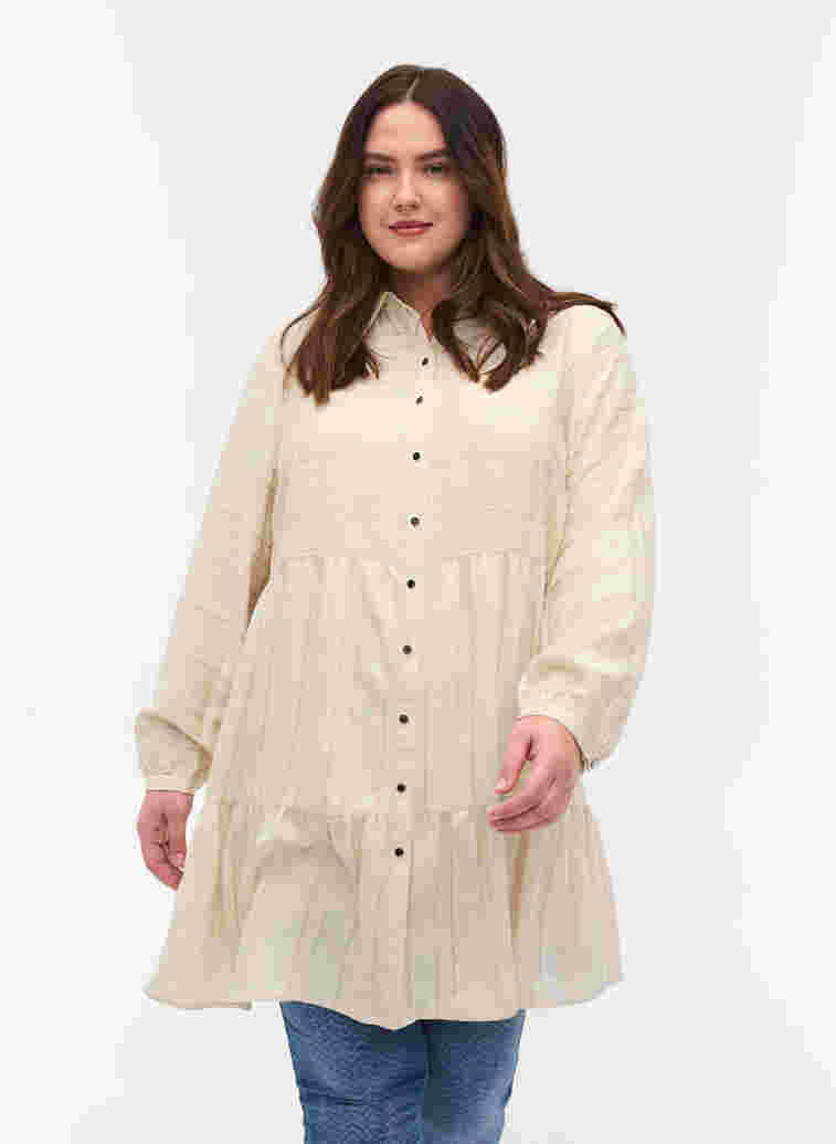 Patterned viscose tunic with buttons and long sleeves, Fog, Model image number 0