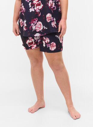 Patterned night shorts with drawstring, Voilet Flower AOP, Model image number 2