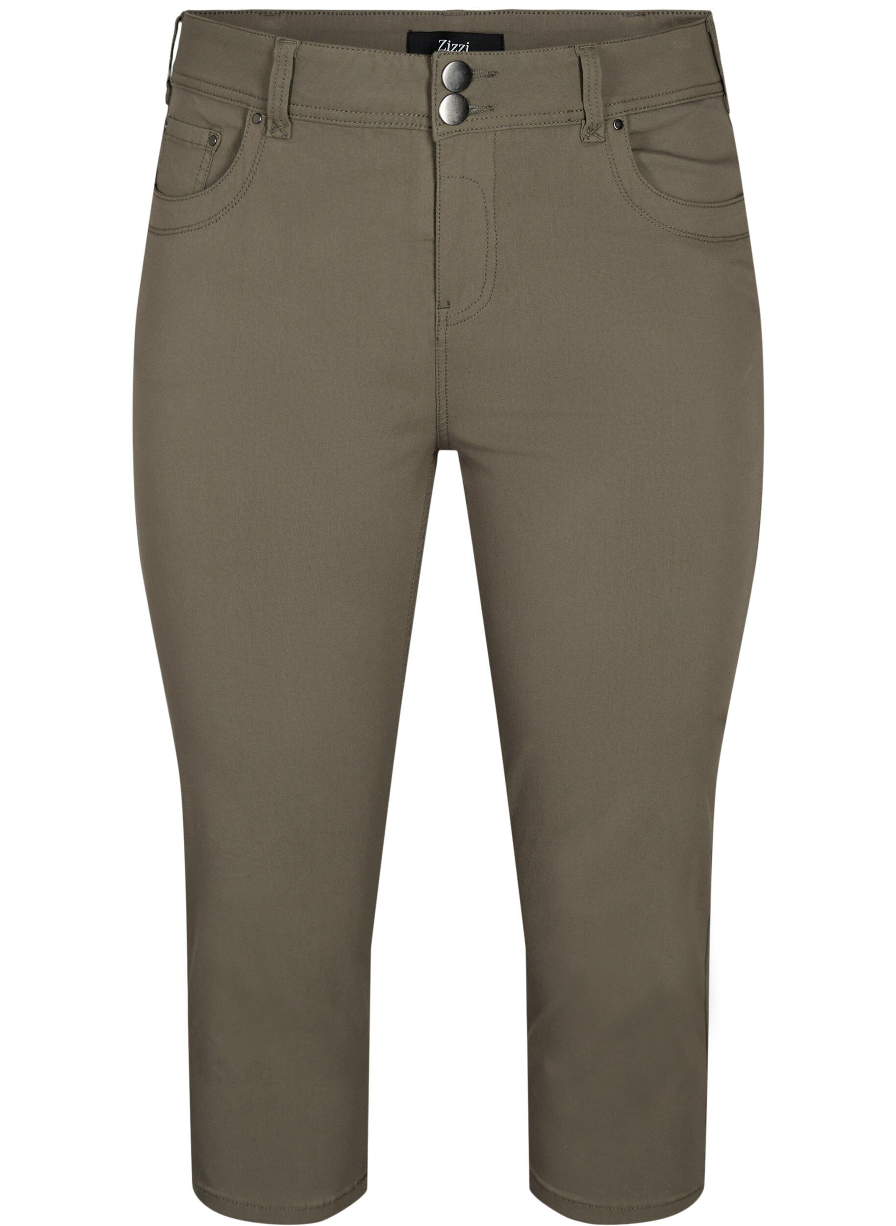 Zizzifashion Tight fit Capri pants in a viscose blend, Dusty Olive, Packshot image number 0