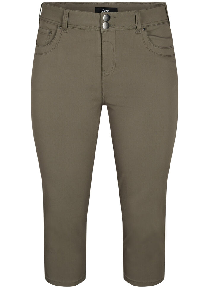 Close-fitting capri trousers in viscose mix, Dusty Olive, Packshot image number 0