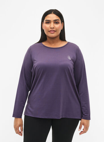 Long-sleeved training blouse with structure, Purple Plumeria, Model image number 0