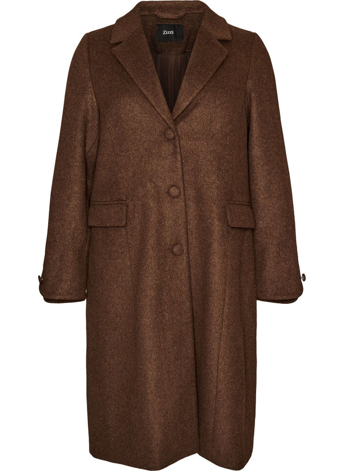 Wool blend coat with lapels and buttons, Brown, Packshot image number 0