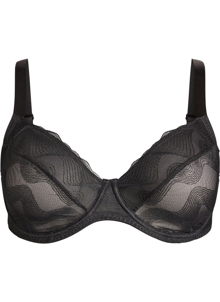 Full cover bra in mesh with wave pattern, Black, Packshot