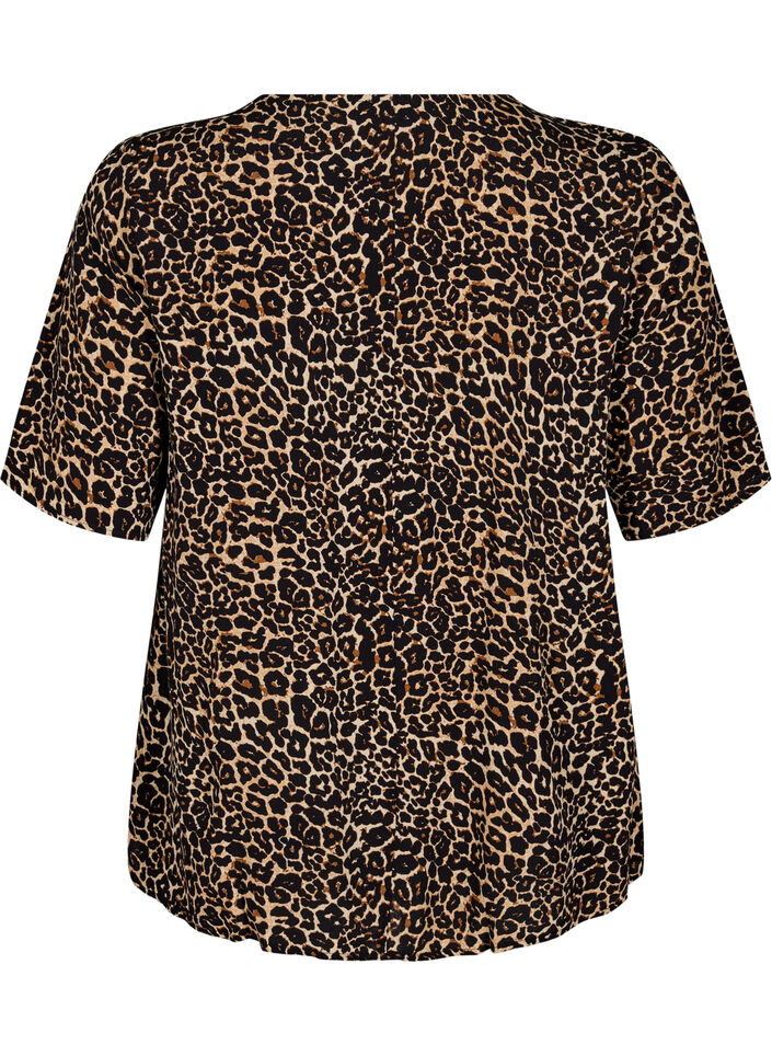 Short sleeve viscose Blouse with print, Brown, Packshot image number 1