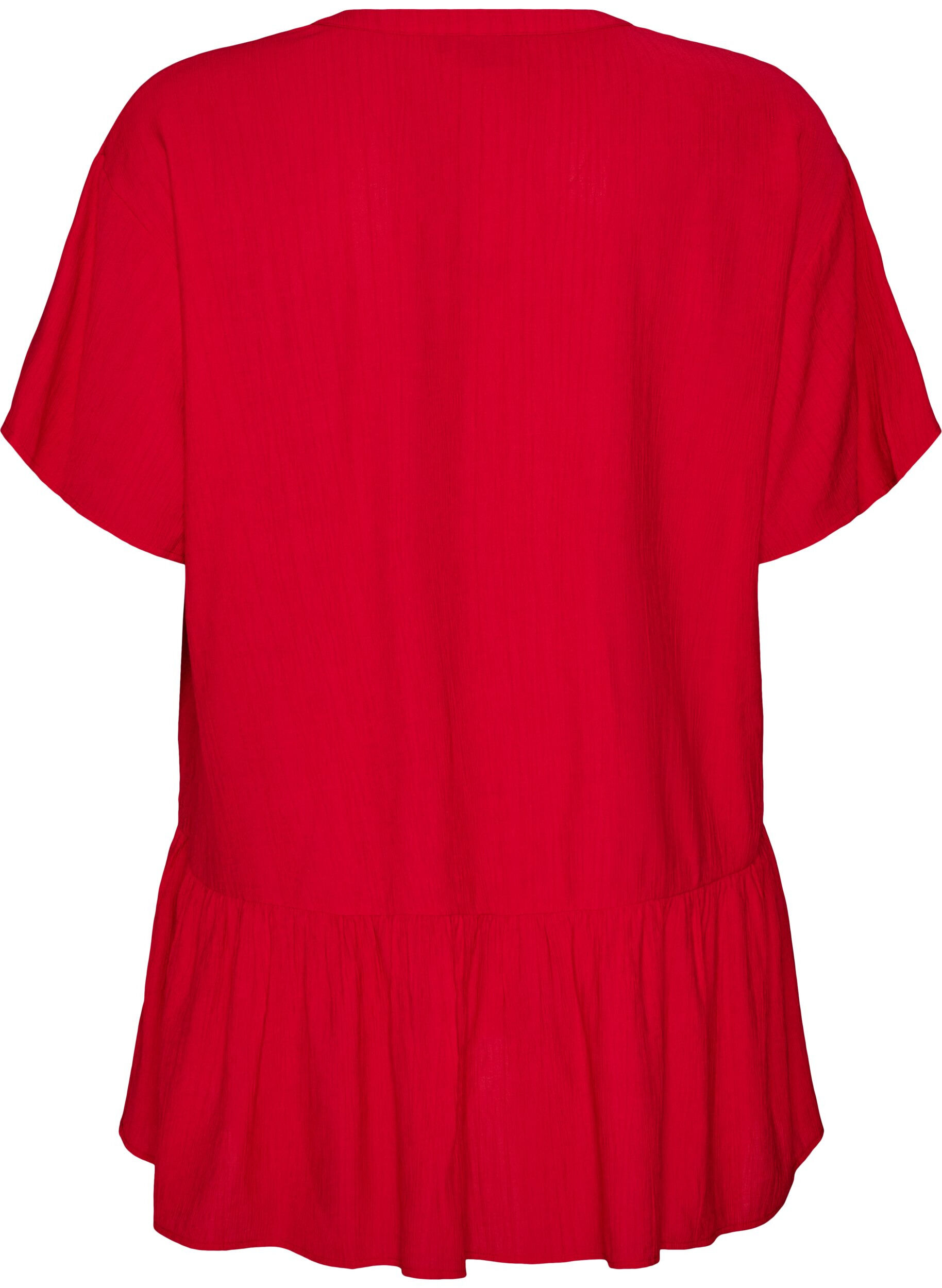 ZizzifashionLoose tunic with crinkled texture and ruffle hem, Red, Packshot image number 1
