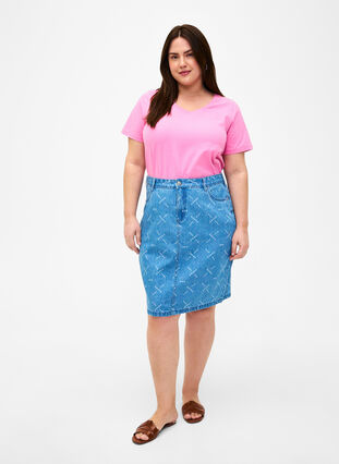 Denim skirt with a pattern, Light blue denim, Model image number 3