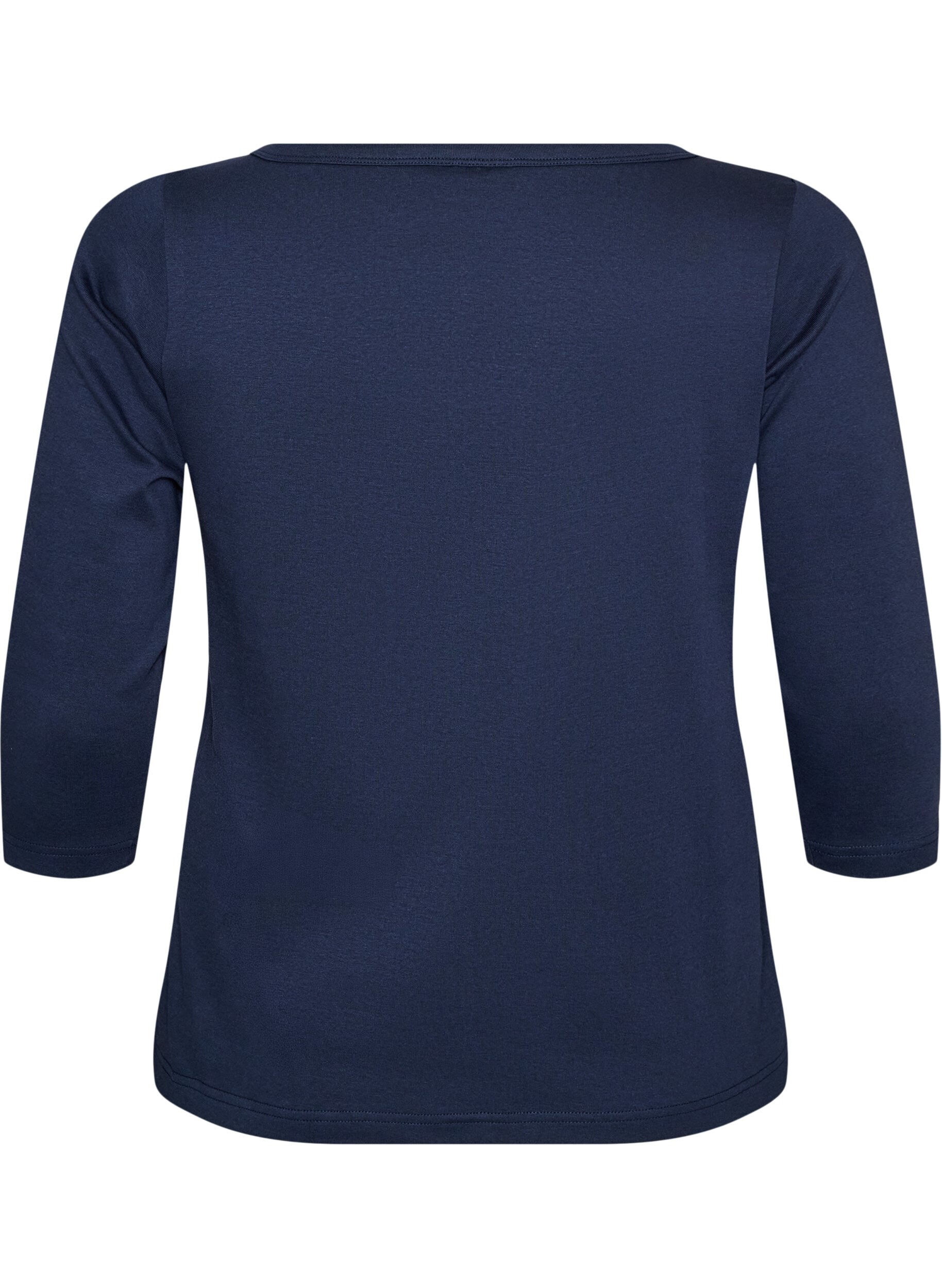 ZizzifashionBasic T-shirt with boat neck and 3/4 sleeves, Blue, Packshot image number 1