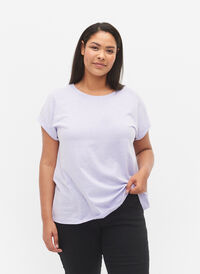 Melange t-shirt with short sleeves, Lavender Mél, Model