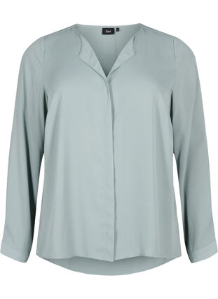 Solid colour shirt with v-neck, Chinois Green, Packshot image number 0
