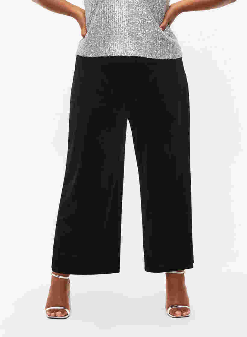 Wide leg velvet trousers, Black, Model image number 3