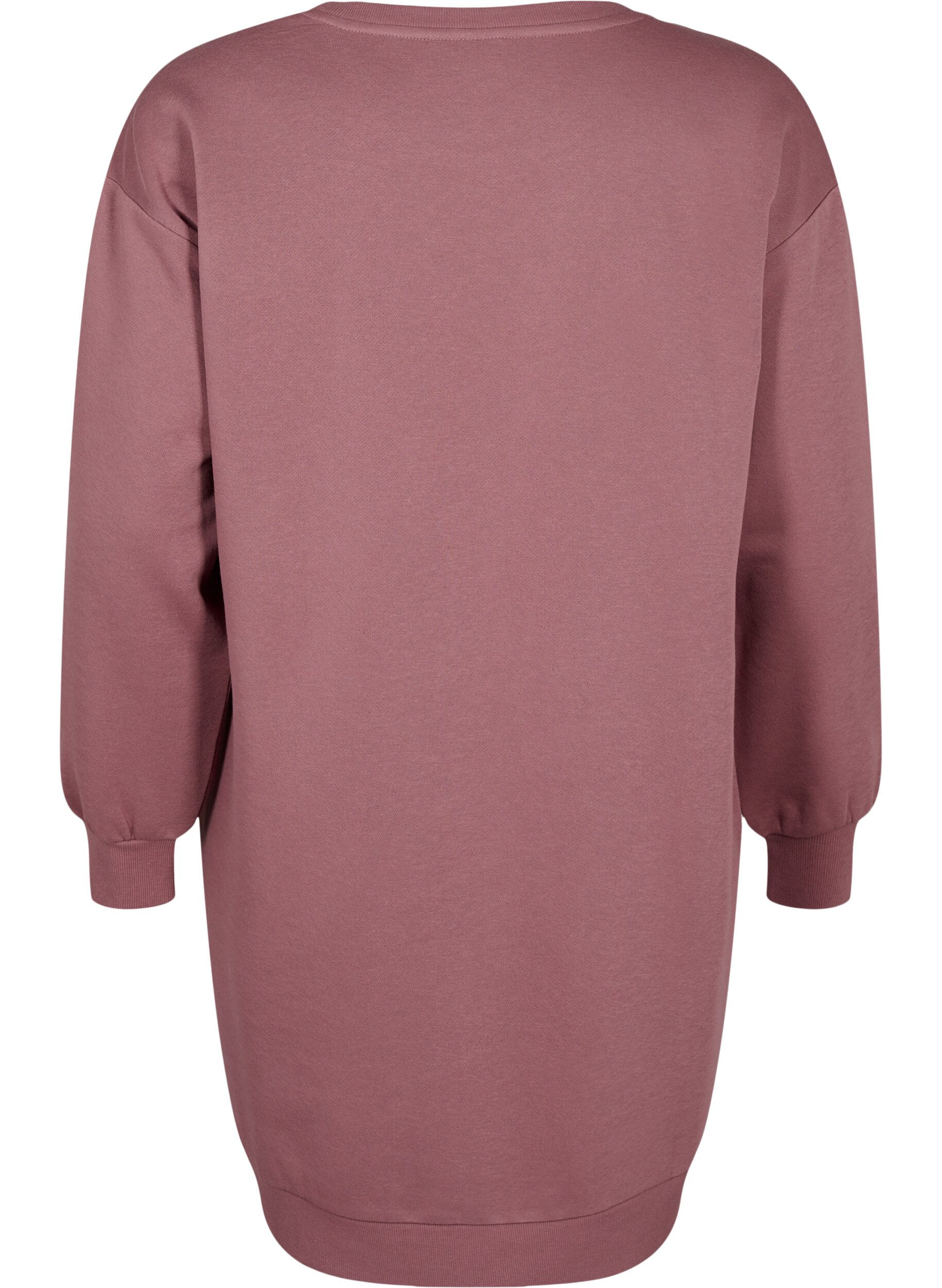 Zizzifashion Sweat dress with embroidered details, Rose Brown, Packshot image number 1