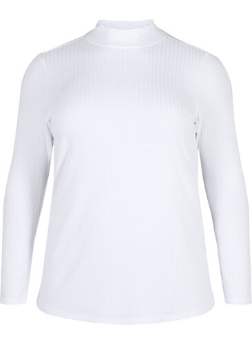Fitted viscose blouse with high neck, Bright White, Packshot image number 0