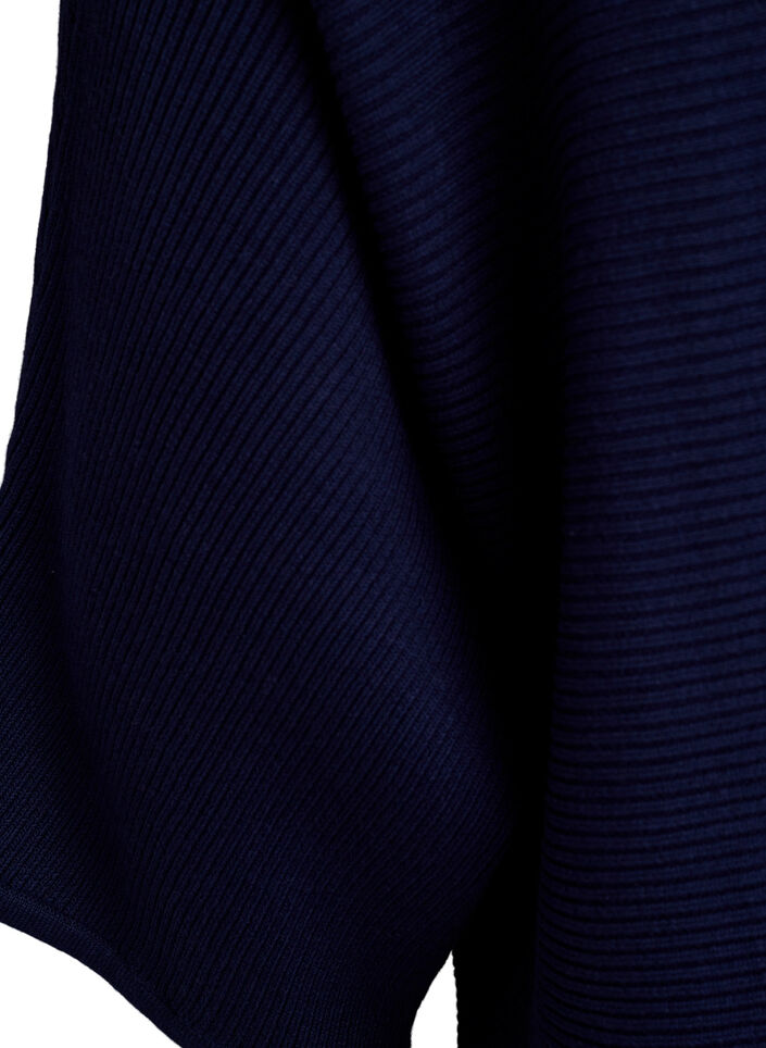 Knitted top with a boat neck and 1/2 sleeves, Blue, Packshot image number 3