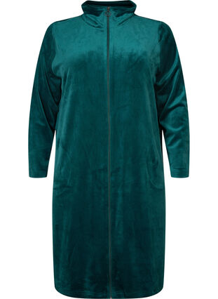 Velour bathrobe with zipper, Ponderosa Pine, Packshot image number 0