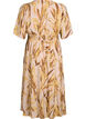 Viscose midi dress with leaf print and smocked waist, Yellow, Packshot image number 1