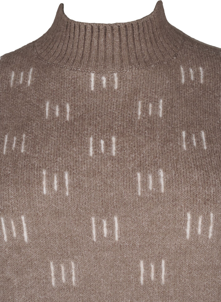Knitted blouse with pattern and high neck, Walnut Mel. Comb, Packshot image number 2