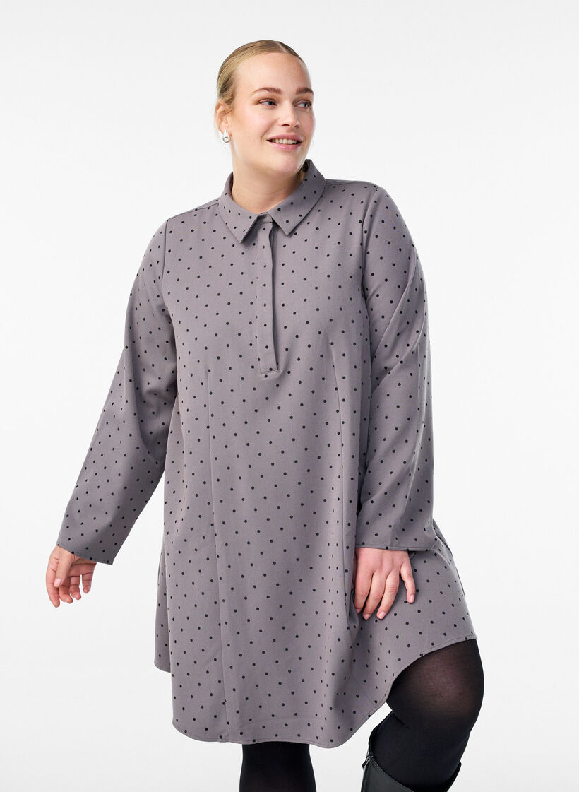 Short A-line dress with long sleeves, Grey, Model image number 0