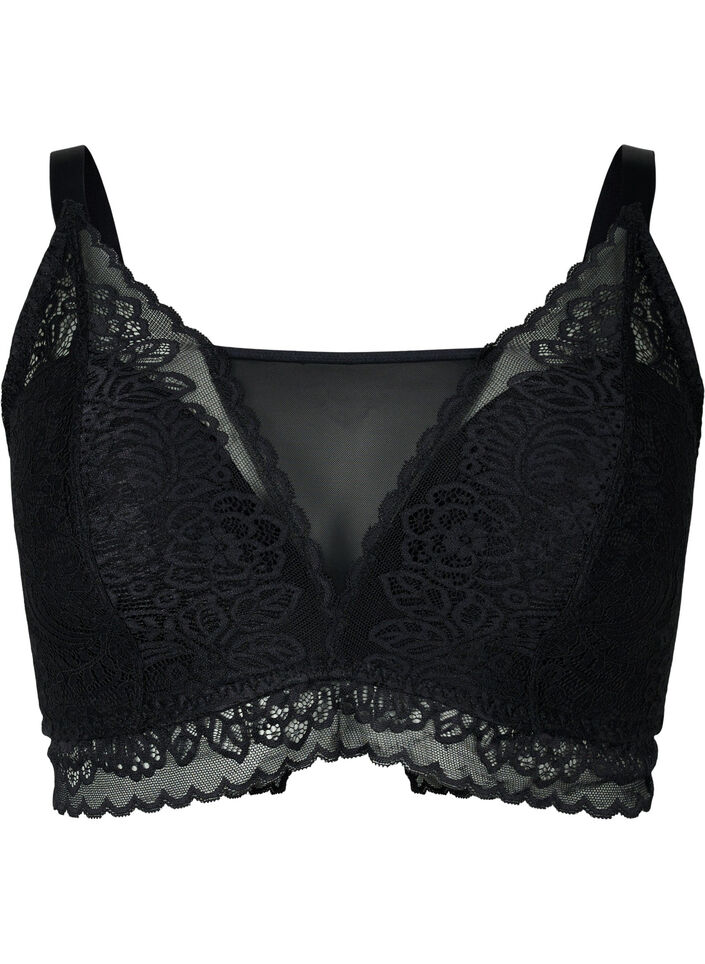 Soft bra with lace back - Black - Sz. 85E-115H - Zizzifashion