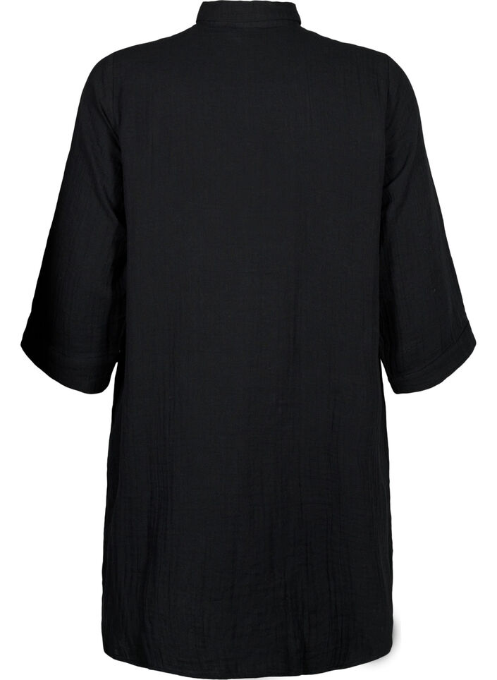 Long shirt in cotton muslin, Black, Packshot image number 1