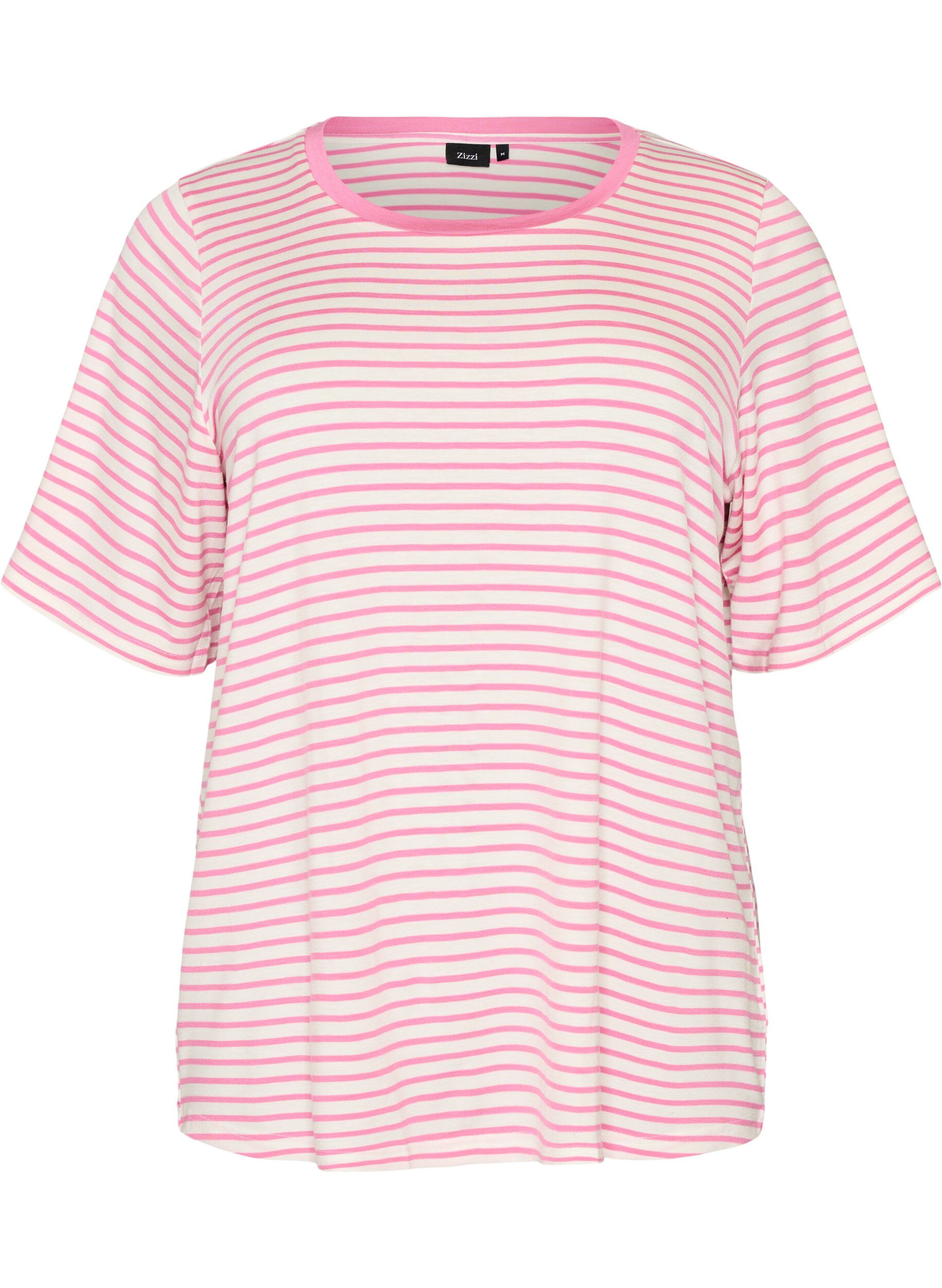 ZizzifashionT-shirt with TENCEL&trade; Lyocell and stripes, Pink, Packshot image number 0