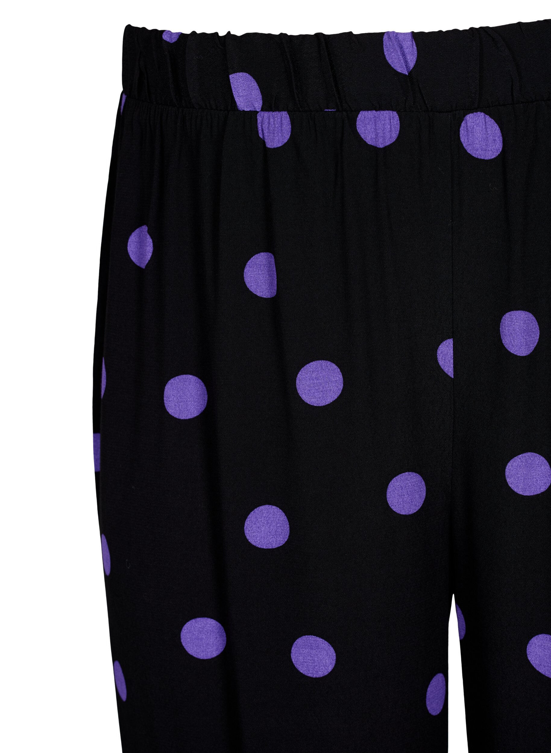 Zizzifashion Viscose trousers with polka dots, Black w. Purple Dot, Packshot image number 2