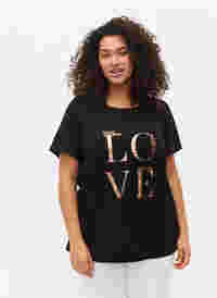 	 Short sleeve cotton t-shirt with print, Black W. Love , Model