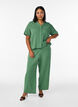 High-waisted cotton muslin trousers with loose legs, Green, Model image number 0