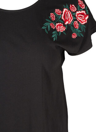 Short-sleeved cotton t-shirt with embroidery, Black, Packshot image number 2
