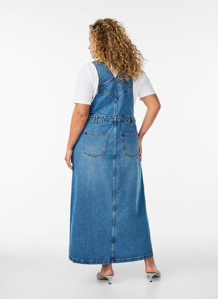 Midi denim overall dress - Blue - Sz. L - Zizzifashion Midi denim overall dress - Blue - Sz. L - Zizzifashion