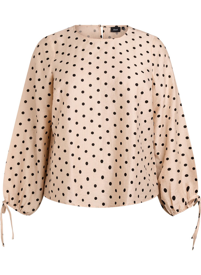Blouse with dots and tie details, Beige, Packshot image number 0