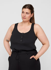 Top with a round neck in ribbed fabric, Black, Model
