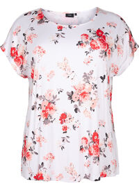 Floral viscose blouse with short sleeves