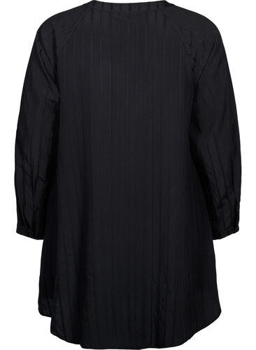 Long viscose shirt with striped structure, Black, Packshot image number 1