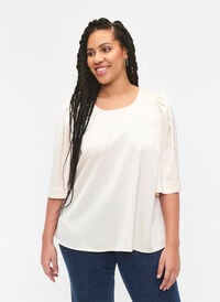 Satin blouse with half-length sleeves, Champagne, Model