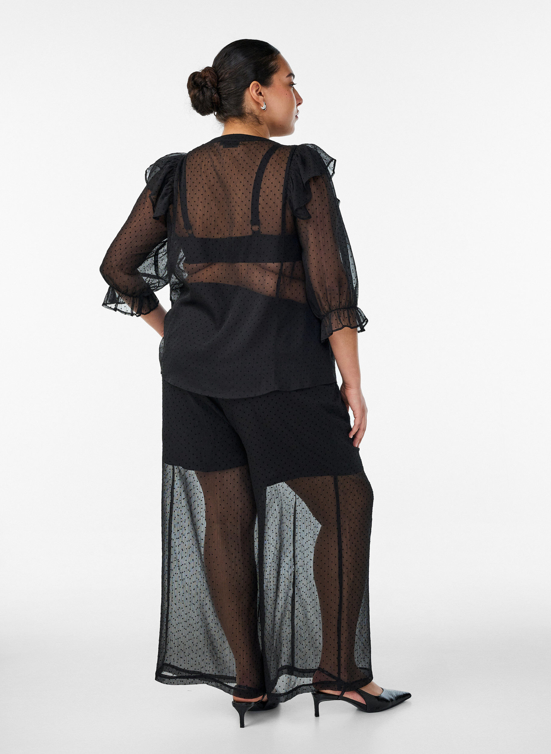 ZizzifashionLoose chiffon trousers with dots, Black, Model image number 1