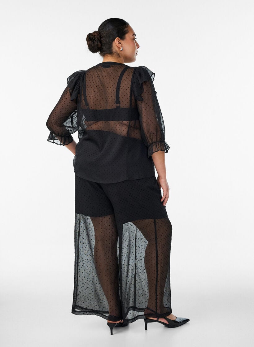 Loose chiffon trousers with dots, Black, Model