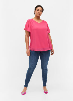 Short-sleeved blouse, Magenta, Model image number 2