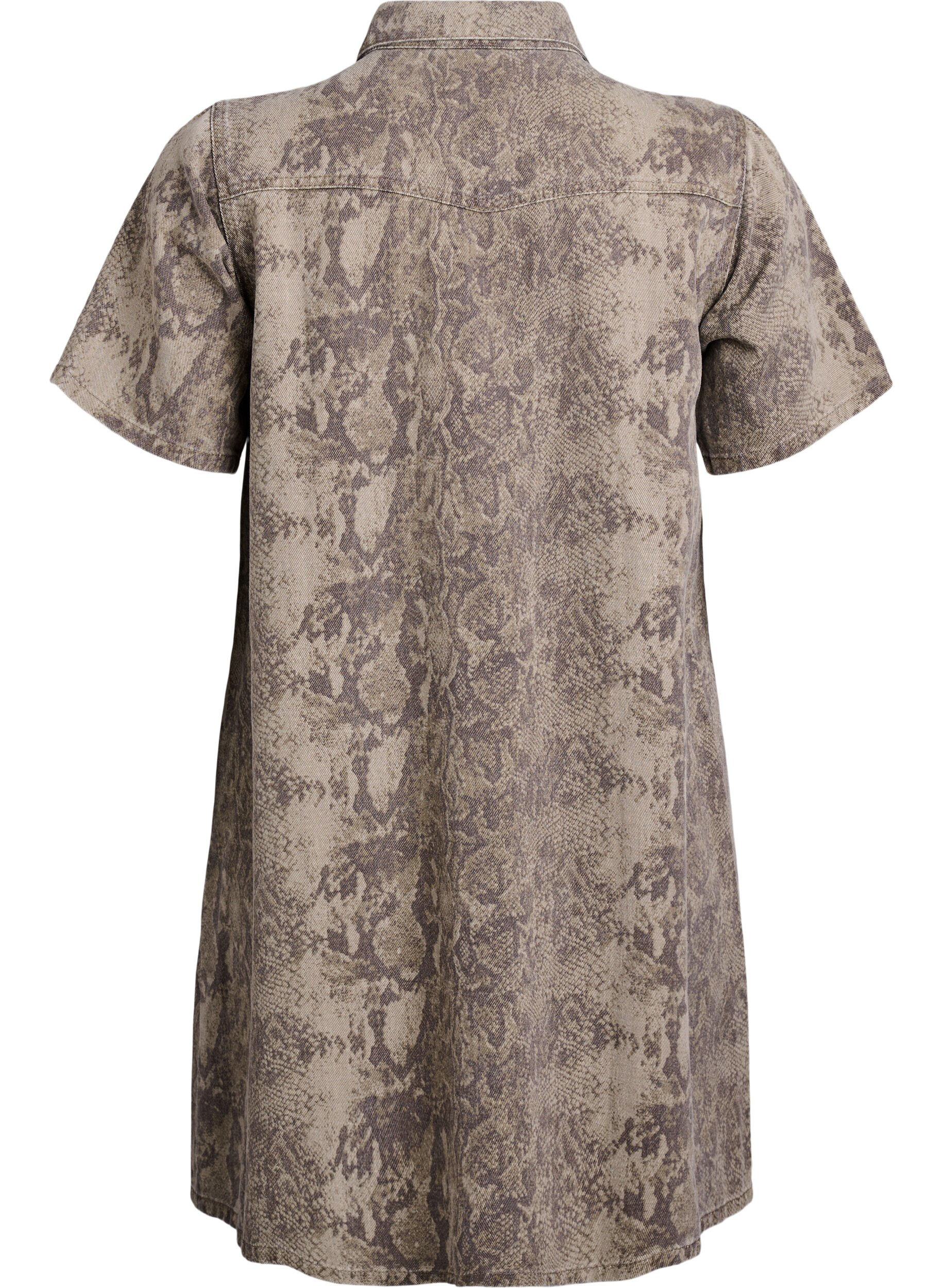 Zizzifashion Short denim shirt dress with snake print, Brown, Packshot image number 1