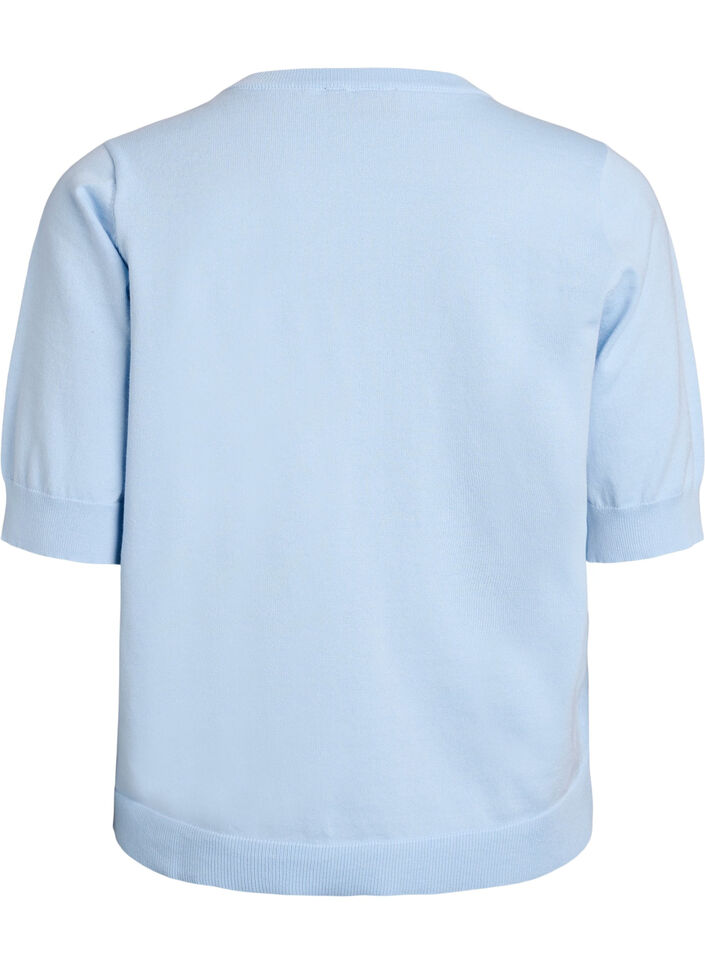 Fine-knit blouse with short sleeves, Light Blue, Packshot image number 1