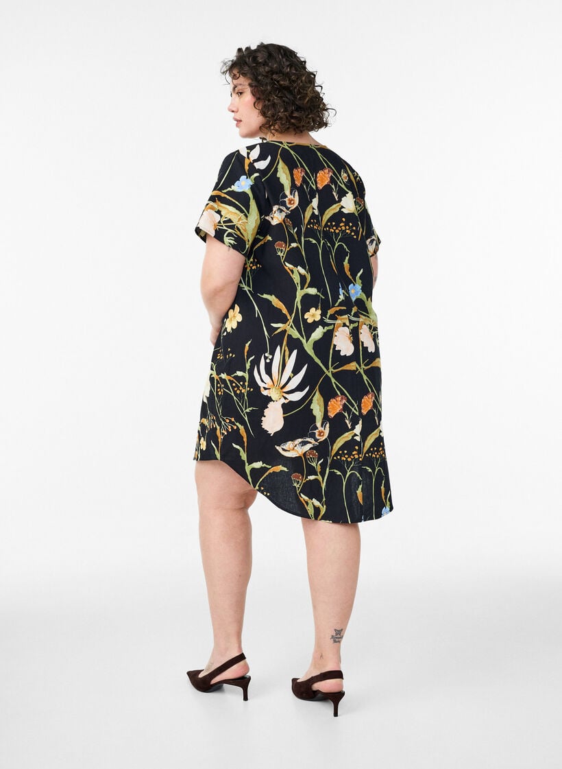 Cotton tunic with a floral print, Black, Model image number 2