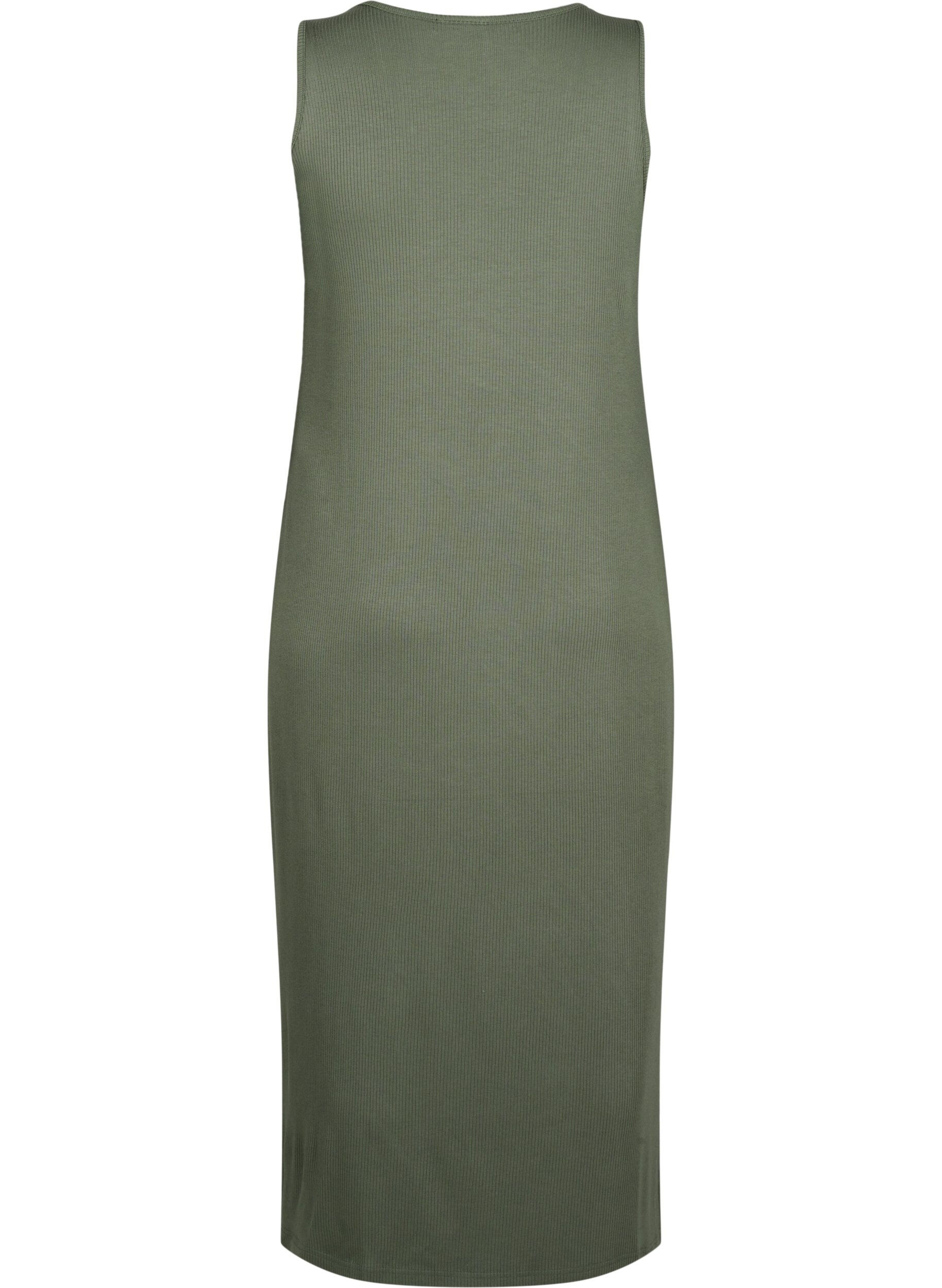 Zizzifashion Sleeveless ribbed dress in viscose, Green, Packshot image number 1