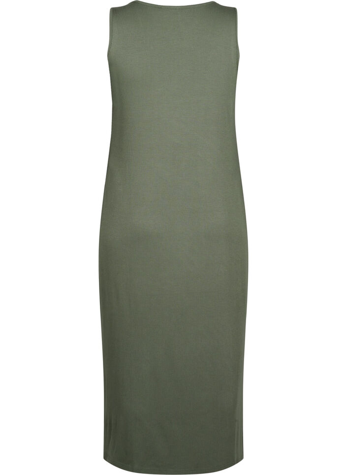 Sleeveless ribbed dress in viscose, Green, Packshot image number 1