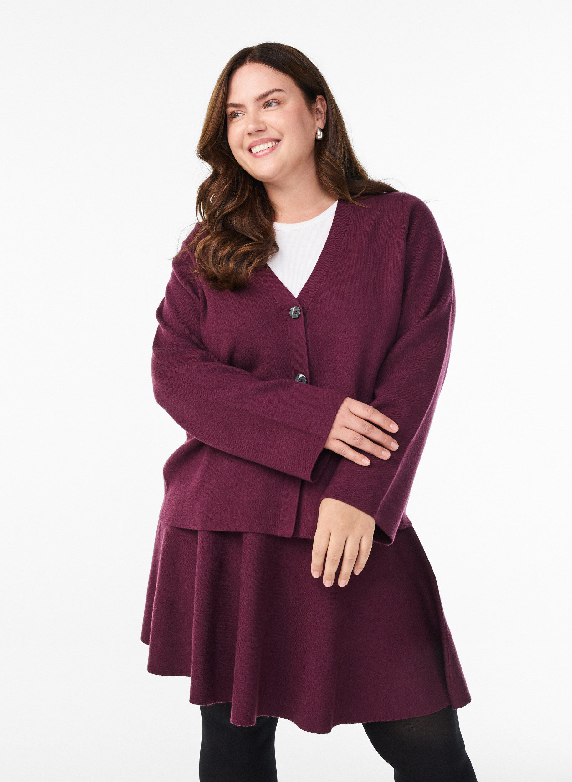 Short knitted A-line skirt, Dark Bordeaux, Model