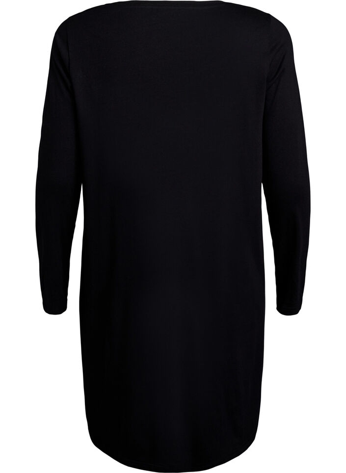 Long-sleeved nightgown in organic cotton, Black, Packshot image number 1