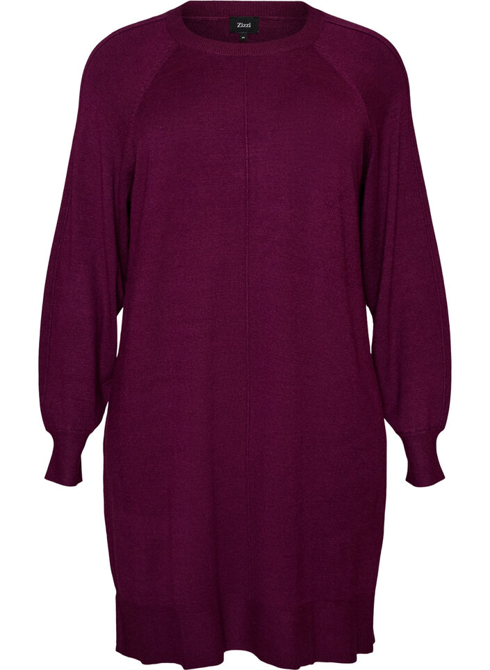 Short knitted dress with raglan sleeves and a centre seam, Red, Packshot image number 0