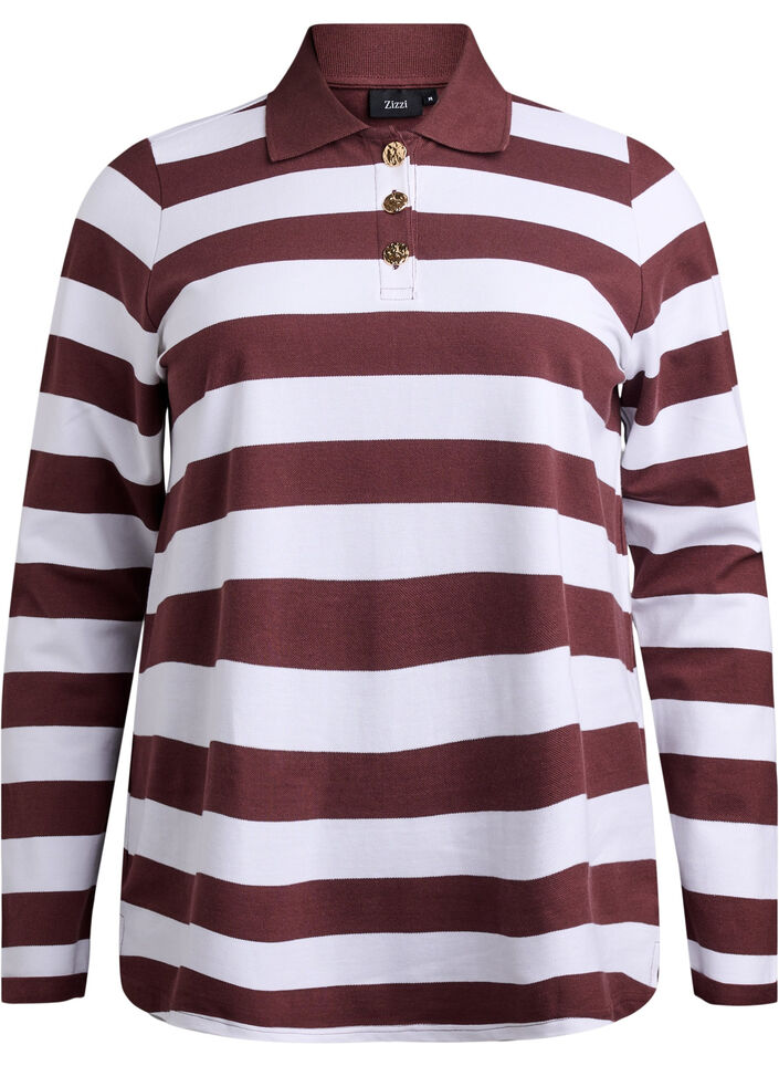 Striped polo shirt with long sleeves, Dark Bordeaux, Packshot image number 0